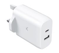 Ksix Cargador De Red UK GaN PD Carga Rápida 45W USB-C+USB-A Blanco