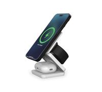 KSIX Cube Cargador inalámbrico, 3en1, Carga rápida, 15 W, Plegable, Compatible y Qi, Apple Watch y AirPods, Blanco