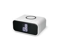 KSIX Despertador y Cargador inalámbrico WUAD, Altavoz Wireless, Radio FM. 10W Wireless, Qi Charger. Despertador Digital Doble Alarma, Color Blanco Brillo