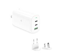 Ksix Gan 65W Cargador de Red Multipuerto, PPS, PD, Carga Ultra Rápida, Conectores US+UE+UK, Blanco