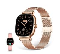KSIX Iria Smartwatch Mujer, Pantalla AMOLED 1.70", Autonomía 4 días, Modos Deporte y Salud, Notificaciones, Llamadas, Asistente de Voz, 2 Correas Metal Dorada y Silicona Rosa