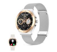 KSIX LYA Go Smartwatch Mujer, Pantalla AMOLED 1.19", Autonomía 5 días, Modos Deporte y Salud, Notificaciones, Llamadas, Asistente de Voz, 2 Correas Metal y Silicona - Plata y Beige