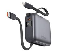 KSIX Powerbank 10000 mAh, Batería Externa Carga rápida 22,5W Power Delivery, Cables Integrados USB-C, Pantalla LED, Gris