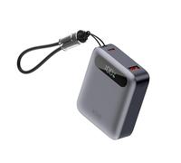 KSIX Powerbank 10000 mAh, Batería Externa Carga rápida 22,5W Power Delivery, Carga simultánea, Cable Convertible USB-C + Lazo, Pantalla LED, Gris