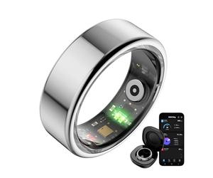 KSIX Saturn Anillo Inteligente Hombre y Mujer con Monitor de Actividad Pasos y Calorías - Smart Ring que Mide Oxígeno en Sangre, Monitor Cardíaco, Control de Sueño - 3 Días Autonomía - XL - Plateado