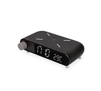 KSIX smart your tech Despertador Cargador inalámbrico 24 Horas Alarm Clock Retro 10W Wireless, Indicador Temperatura, Qi Charger, Color Negro Brillo