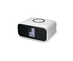 KSIX smart your tech Despertador Cargador inalámbrico WUAD, Altavoz Bluetooth, Radio FM. 10W Wireless, Qi Charger. Despertador Digital Doble Alarma, Color Blanco Brillo