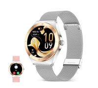 KSIX LYA Smartwatch Mujer, Pantalla AMOLED 1.19", Autonomía 5 días, Modos Deporte y Salud, Notificaciones, Llamadas, Asistente de Voz, 2 Correas Metal y Silicona, Plata y Rosa