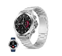 KSIX Smartwatch Titanium Go - Reloj Inteligente Hombre Pantalla AMOLED 1.43", Diseño Cronógrafo, Llamadas, IP67, Compatible con iPhone® y Android®, 2 Correas Acero Plateada y Silicona Azul