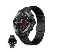 KSIX Smartwatch Titanium Go - Reloj Inteligente Hombre Pantalla AMOLED 1.43", Diseño Cronógrafo, Llamadas, IP67, Compatible con iPhone® y Android®, 2 Correas Acero Negra y Silicona Verde