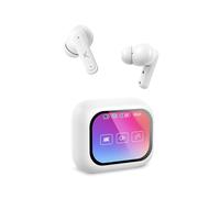 KSIX Vision Auriculares Inalámbricos con Cancelación de Ruido ANC y ENC - Auriculares Deportivos con Control Táctil y Pantalla TFT Táctil - Earphones Blancos con Asistente de Voz 20h