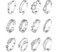 KSJEHW 12 Piezas Juego Anillo Pie con Punta Abierta para Mujer y Niñas Anillo Ajustable Simple para Nudillos Anillos de Pies Joyería para Pies(Plata)