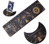 KSJEHW 2 Piezas Soporte de Carta Tarot de Madera 4 Soportes de Altar de Carta de Tarot de Fase Lunar con Patrón de Polilla Solar Exposición Forma de Rectángulo Luna Herramienta de Adivinación Bruja