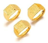 KSJEHW 3 Piezas Anillo De Oro para Hombre Anillo De Boda Kanji Anillo De Riqueza/Suerte/Salud Grueso Anillos Ajustables