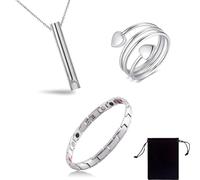 KSJEHW 3 Piezas Pulsera de Terapia magnética para Mujer, Anillos, Collares de respiración, de Acero de Titanio, para aliviar el Dolor de la Artritis, Pulsera magnética de curación(Plata)