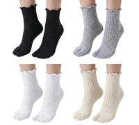 KSJEHW 4 Pares de Calcetines Tabi para Mujer, Calcetines de Dos Dedos Ideales para Chanclas y Zapatos Tabi, Algodón Suave y Transpirable, Pack Multicolor (Negro, Blanco, Gris, Crema), Talla Única
