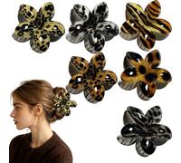 KSJEHW 6 Piezas Pinzas Pelo Flor de 8cm para Mujer, Accesorios Pelo con Estampado de Leopardo y Cebra, Pinza de Pelo Hawaiana de Resina para Cabello Grueso y Fino, Pack de Pinzas de Mandíbula Fuertes