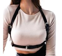 KSJEHW Punk Cinturón de Arnés de Cintura para Mujer Cuerpo de Cuero PU Cadena de Pecho Negro Chaleco Gótico Ajustable Cinturón Joyería Corporal para Rave Cosplay Disfraz（Negro）