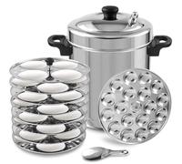 KSJONE Olla Idli grande de acero inoxidable con indicador de silbato, 8 platos Idli de grado alimenticio para cocina, olla eléctrica, olla instantánea - 8 platos Idli - Hace hasta 32 idlis, 1 mini