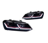 Ksjosji Montaje Faros Conjunto Faro LED Para Coche Lente Proyector Faro DRL Lámpara Cabeza Hid Accesorios Haz Bi Xenon Para VW Para Polo 2011-2017 Delanteros Automóvil(Red LED)