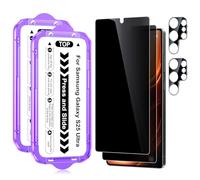 Ksleri Protección visual para Samsung Galaxy S25 Ultra, 2 protectores de pantalla de cristal blindado + 2 protectores de cámara, 9H antiespía, protector de pantalla de privacidad, compatible con