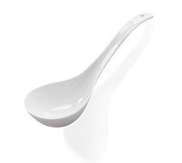 Kslong Cucharón de sopa de cerámica blanca pura, cucharón grande de porcelana de hueso, cubiertos de porcelana profunda, cuchara de sopa asiática de 9.4 x 3 pulgadas, cucharas para fines domésticos