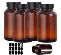 Ksnowqi 4PCS Tarros de Cristal con Tapas Hermética, Botes de Color Marrón Vacíos 500ml, Ámbar Frascos de Vidrio Con Tapa Espiral para Especias, Medicina, Nueces