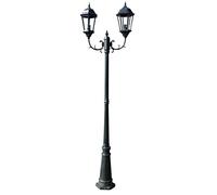 Ksodgun Farola de jardín lámpara de jardín Exterior lámpara de Camino en un Aspecto Antiguo lámpara de pie Vintage 2 Brazos 230 cm Verde Oscuro/Negro Aluminio