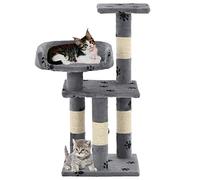 Ksodgun Rascador de gato con postes de sisal para rascar juguetes Playhouse estación de juego pequeño mueble para gatos árbol de gato 65 cm gris huella de huellas