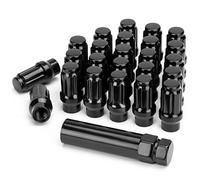 KSP M12x1.5 Extended Thread Lug Nuts 24pcs, Closed End ET Spline Tuner Bulge Acorn Wheel Nut Replacement for Chevy Colorado Canyon Ford Ranger Bronco Toyota Tacoma 4Runner GX460 470,1 Socket Key Black