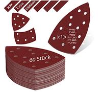 KSP-Tec 60 lijadoras triangulares de papel de lija + 12 tiras de lijado, triángulos de lijado delta, 105 x 152 mm, almohadillas de lijado con velcro (105 x 152 mm)