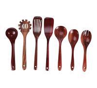 Ksrnsne Juego de Utensilios de Cocina, Cucharas de Cocina de Teca Natural y Espátulas de Cocina de Madera para Incluir 7 Paquetes