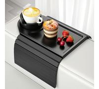 Kssiaz Bandeja de Brazo de Sofá, Mesa Bandeja de Bambú para Sofá, Bandeja para Brazo de Sofá con Portavasos, Organizador Antideslizante para Reposabrazos para Bebida, Taza, Merienda, Control, Negro