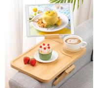 Kssiaz Bandeja de Brazo de Sofá, Mesa de Brazo de Sofá con 360° Giratorio Portateléfono y Portavasos, Soporte para Brazo de Sofa de Fácil Acceso, Portavasos de Sofá para Snacks, Teléfono, Mando, Tazas