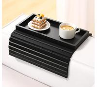 Kssiaz Bandeja de Brazo para Sofá, Mesa de Brazo de Sofá de Bambú Plegable, Bandeja para Reposabrazos de Sofá Antideslizante con Portavasos, Mesa Lateral para Aperitivos Teléfonos Bebidas, Negro