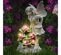 Kssiaz Estatua de Ángel de Mariposa, Figurita Decorativa de Ángel para Jardín con Luz Cálida Energía Solar, Resistente al Agua Decoración al Aire Libre Escultura para Césped Patio Puerta, Blanco