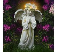 Kssiaz Estatua de Ángel en Oración, Figurita Decorativa de Ángel para Jardín con Luz Cálida Energía Solar, Escultura para Césped Patio Puerta, Decoración al Aire Libre Fiesta Navidad, Blanco