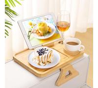 Kssiaz Mesa de Brazo de Sofá, Bandeja de Brazo de Sofá con Soporte Giratorio de 360° y Soporte para Tazas, Mesa Plegable Antideslizante para Sofá de Bambú con Clip para Aperitivos Bebidas