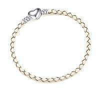 KSSLNGY Pulsera trenzada de cuero para mujer, con cierre de corazón, compatible con cuentas Pandora, Cuero, Sin piedra preciosa