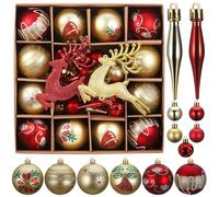 Kssvzz 40Pcs Bolas de Navidad, Juego de Bolas Arbol de Navidad Colgantes Decorativas, Plástico Inastillable Bolas Navidad Rojas y Dorados para Adornos Navidad, Boda, Fiesta Cumpleaños