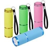 Kssvzz 4PC Mini Linterna LED, Goma de Aluminio Linternas Niños con 9 LEDs, Multi Colores Linternas Pequeñas con Cordón para Paseo en la Noche y Camping