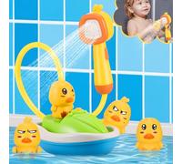 Kssvzz Cabezal de ducha de pato desmontable para bebé + 3 juguetes de baño de pato y bomba de agua eléctrica con diseño de lancha a motor - Juguete de agua para recién nacido/niño pequeño para limpiar