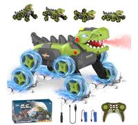 Kssvzz Coche Teledirigido Dinosaurio - 8WD 2.4Ghz RC Coche para 4 5 6 7 8 años de Edad los niños, 360 ° de rotación/Spray/Luz/Rugido, Cumpleaños (Verde)