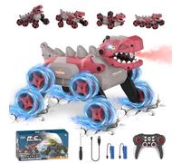 Kssvzz Coche Teledirigido Dinosaurio - 8WD 2.4Ghz RC Coche para 4 5 6 7 8 años de Edad los niños, 360 ° de rotación/Spray/Luz/Rugido, Cumpleaños (Rojo)