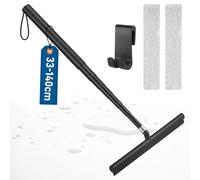 Kssvzz Rasqueta Limpiacristales Ducha Retráctil 33-140 cm, Limpiador Mampara Ducha Cristalde Silicona con Soporte y Microfibra, Herramienta de Limpieza Extensible para Baño, Ventanas y Espejos, Negro