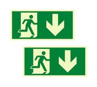 Ksvaye 2 Piezas 30 x 15cm Cartel Salida de Emergencia Homologado Autoadhesivo Luminiscente Señal de Salida de Emergencia,Ruta de Escape Señal Ruta de Rescate (Hacia Abajo) (abajo)