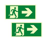 Ksvaye 2 Piezas 30 x 15cm Cartel Salida de Emergencia Homologado Autoadhesivo Luminiscente Señal de Salida de Emergencia,Ruta de Escape Señal Ruta de Rescate (Hacia Abajo) (A la derecha)