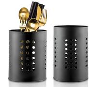 Ksvaye 2 Piezas Bote Utensilios Cocina Negro Porta Utensilios de Cocina de Acero Inoxidable Escurre Cubiertos Soporte Utensilios Cocina Redondo Escurridor Cubiertos Bote para Cajones Encimeras