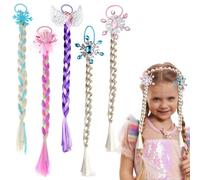 Ksvaye 5 piezas de pelo de colores para niños, pelo sintético para trenzar, trenza trenzada, diadema, peluca de cola de caballo, accesorios para el pelo para niñas Elsa trenza princesa fiesta