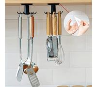 Ksvaye - Juego de 2 soportes giratorios de 360 grados, para cocina, autoadhesivos, 6 ganchos, organizador de cocina, accesorio, gancho para almacenamiento, utensilios de cocina, sin taladrar, para